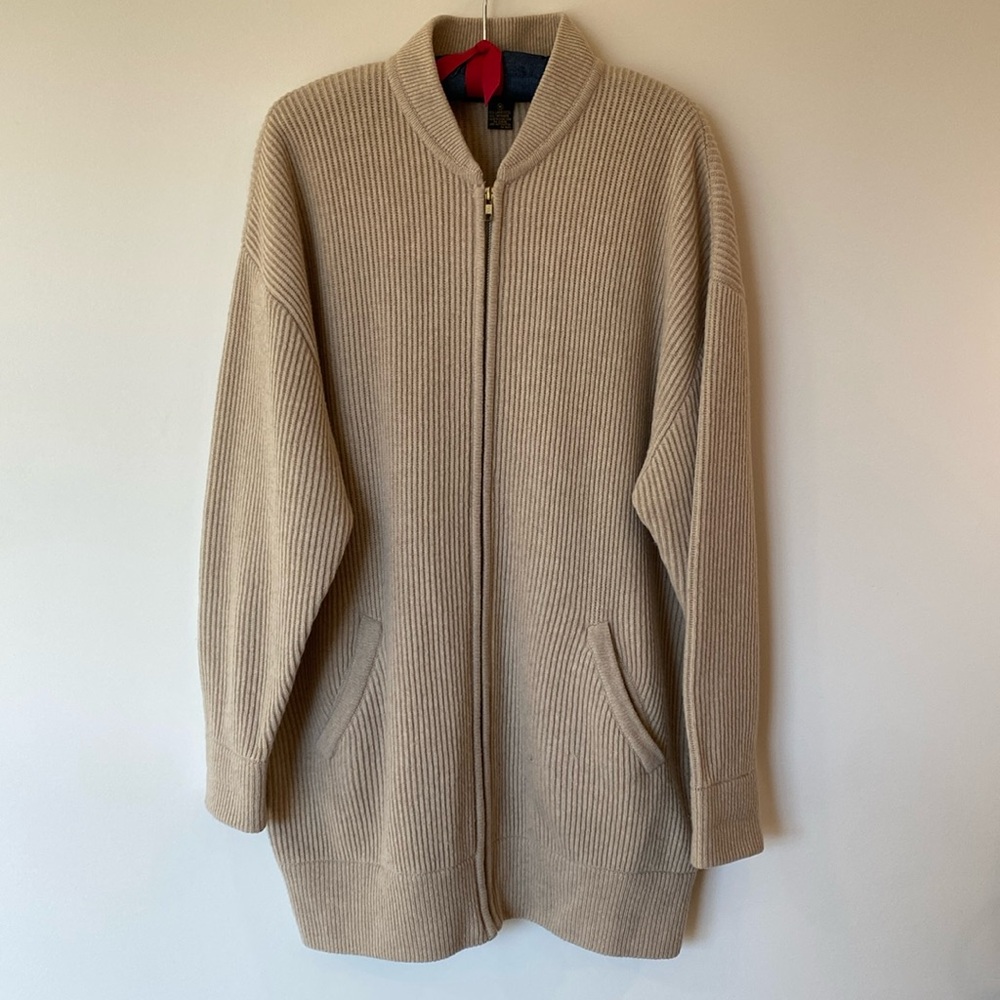 Classiques for Nordstrom Knit Zip-up Cardigan Tan Size M Lambswool and Cashmere